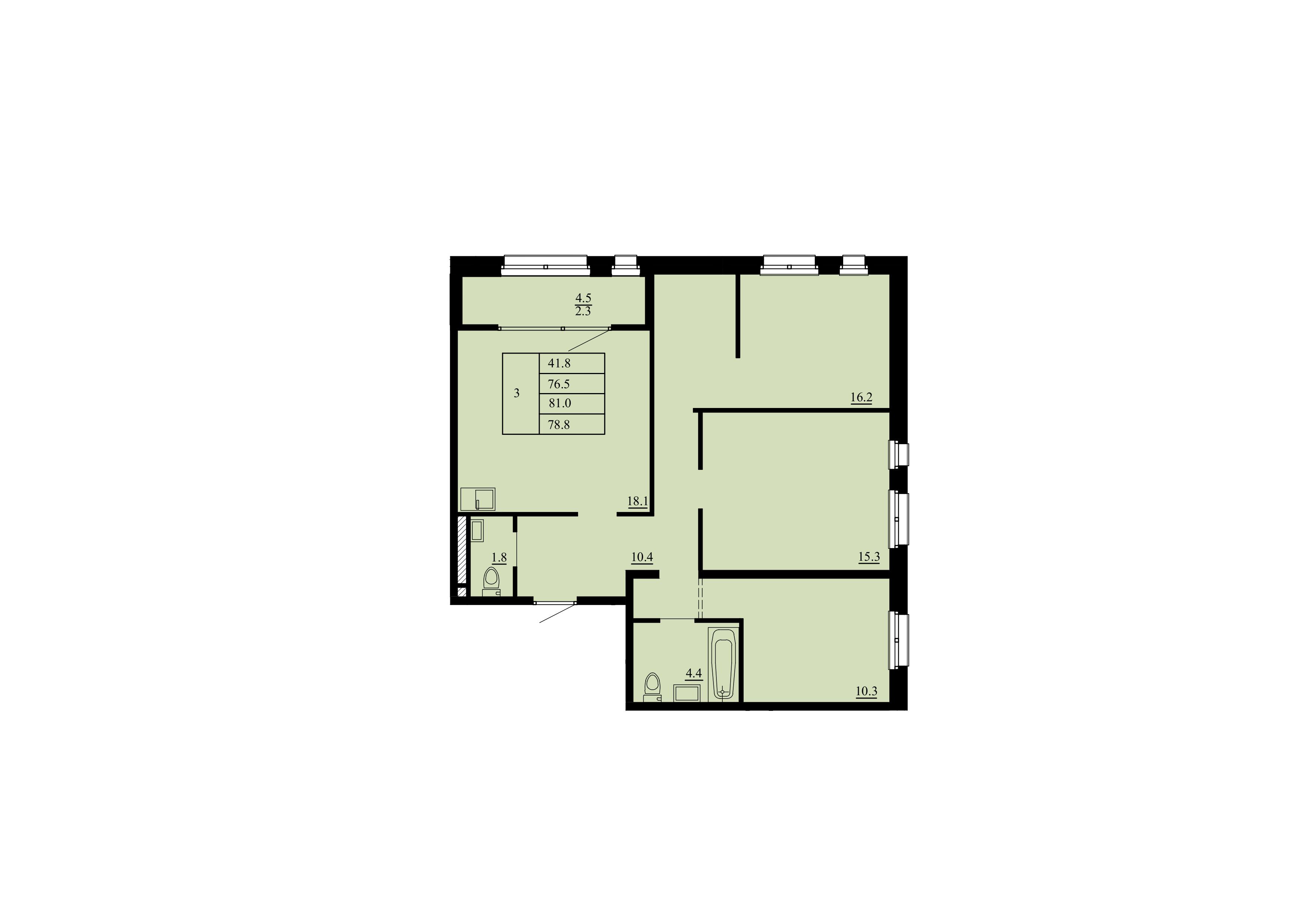 Планировка: 4-комнатная евро 76.5 м² в ЖК Тура-2, Лесобаза
