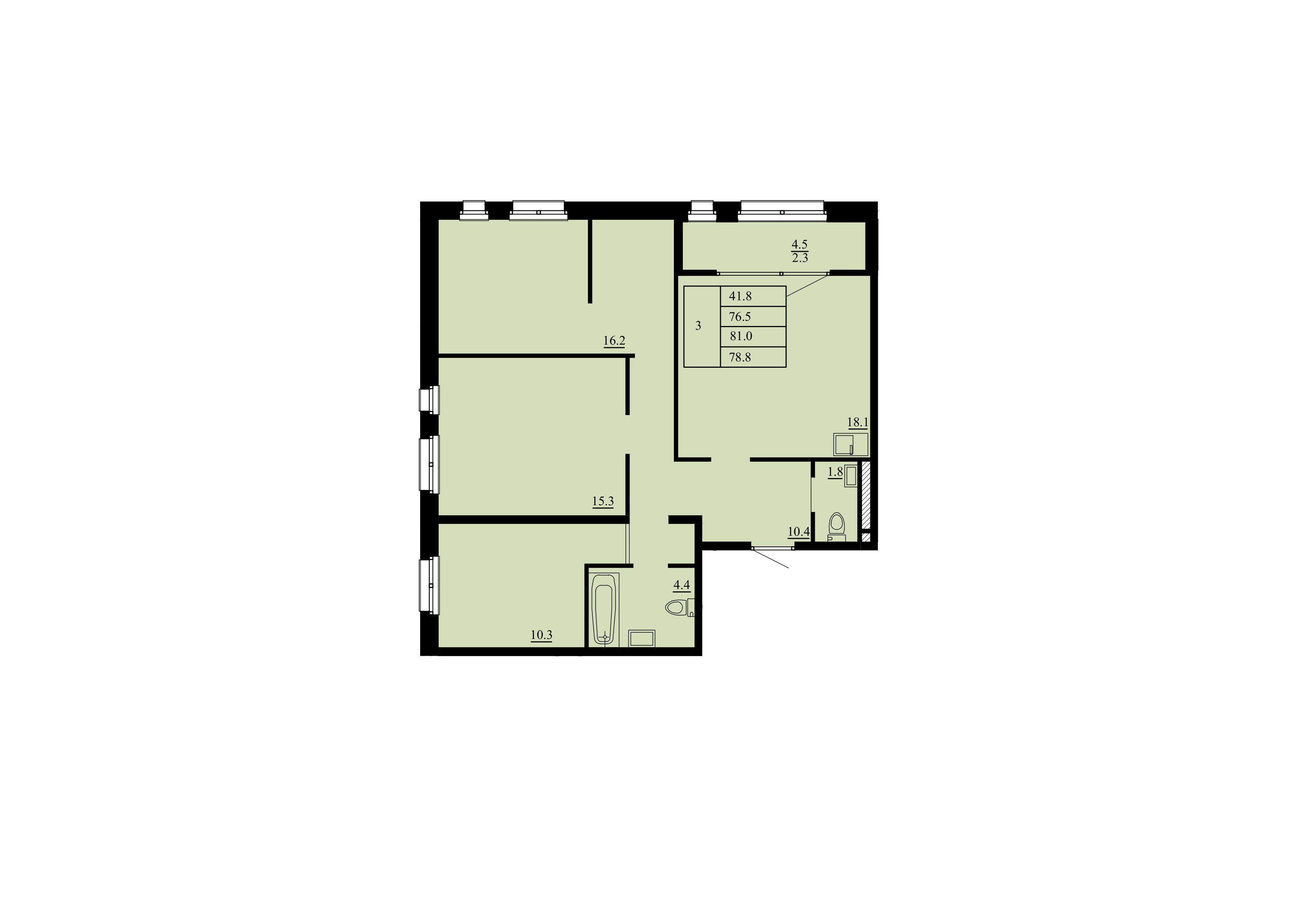 Планировка: 4-комнатная евро 76.5 м² в ЖК Тура-2, Лесобаза