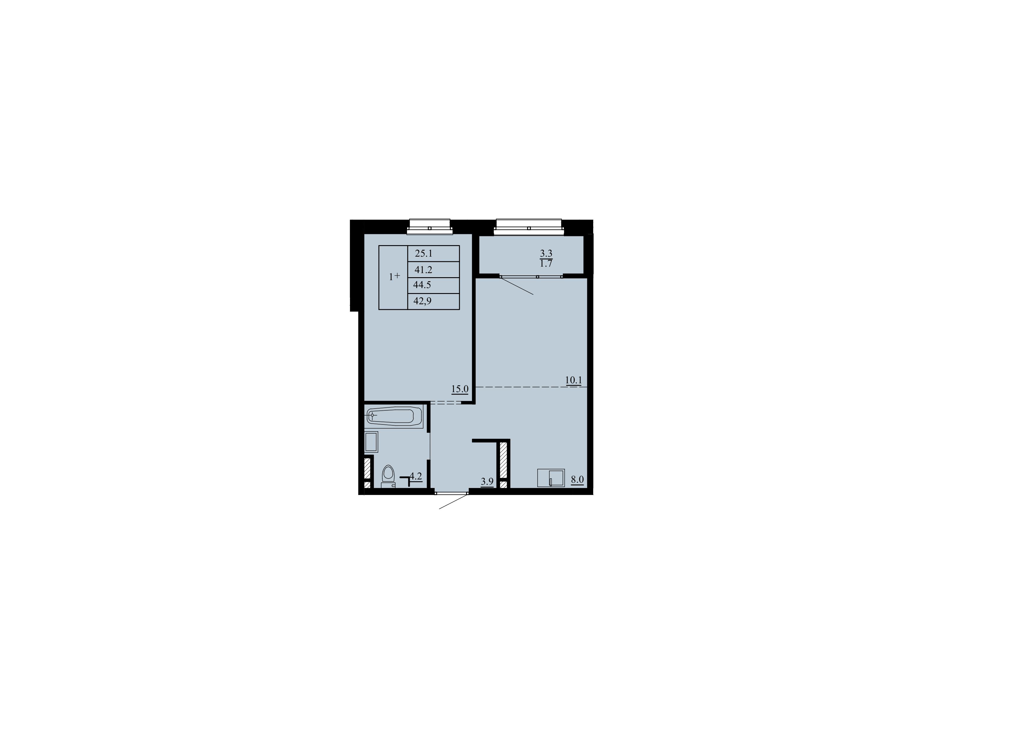 Планировка: Евродвушка 41.2 м² в ЖК Тура-2, Лесобаза