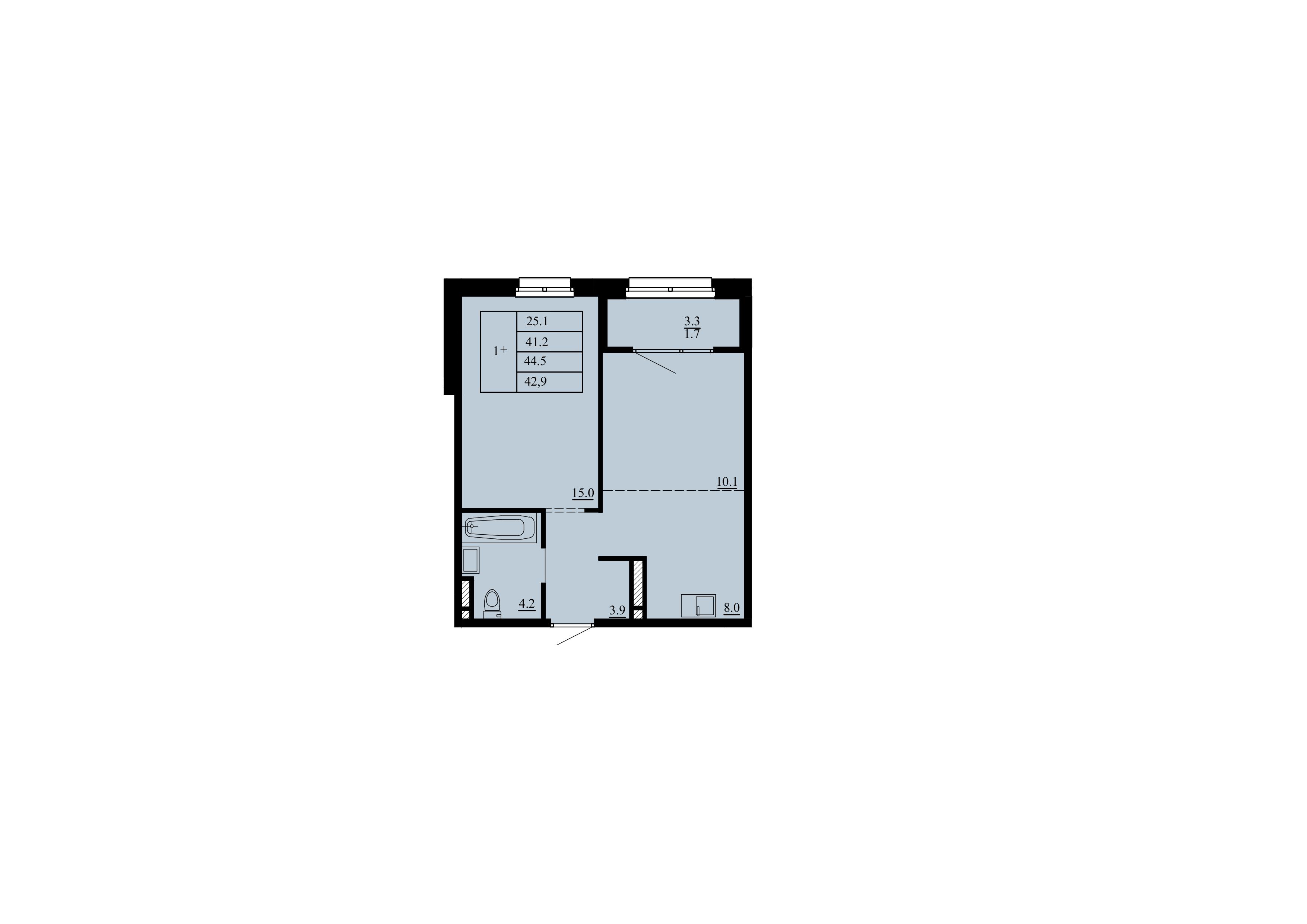 Планировка: Евродвушка 41.2 м² в ЖК Тура-2, Лесобаза