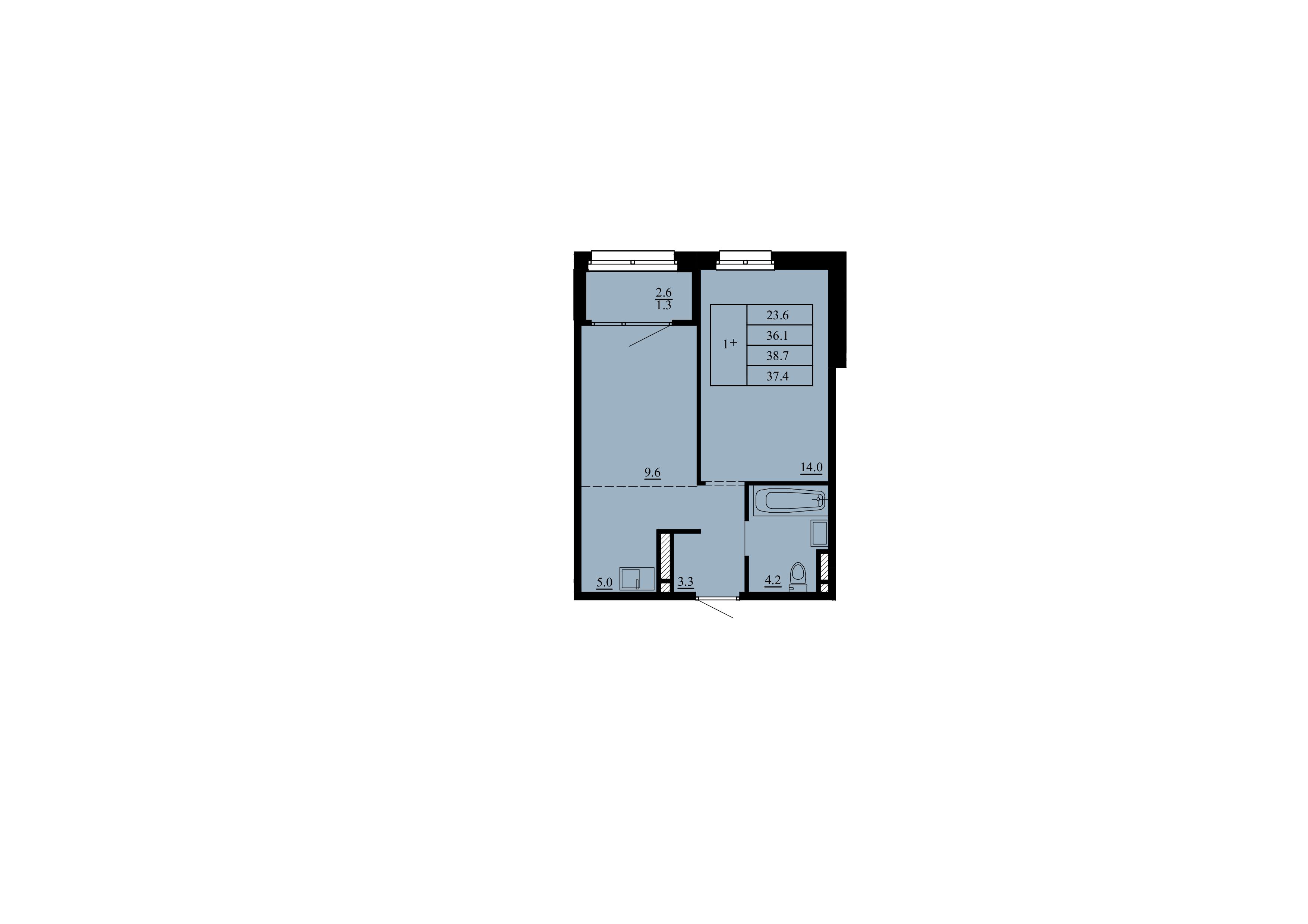Планировка: Евродвушка 36.1 м² в ЖК Тура-2, Лесобаза
