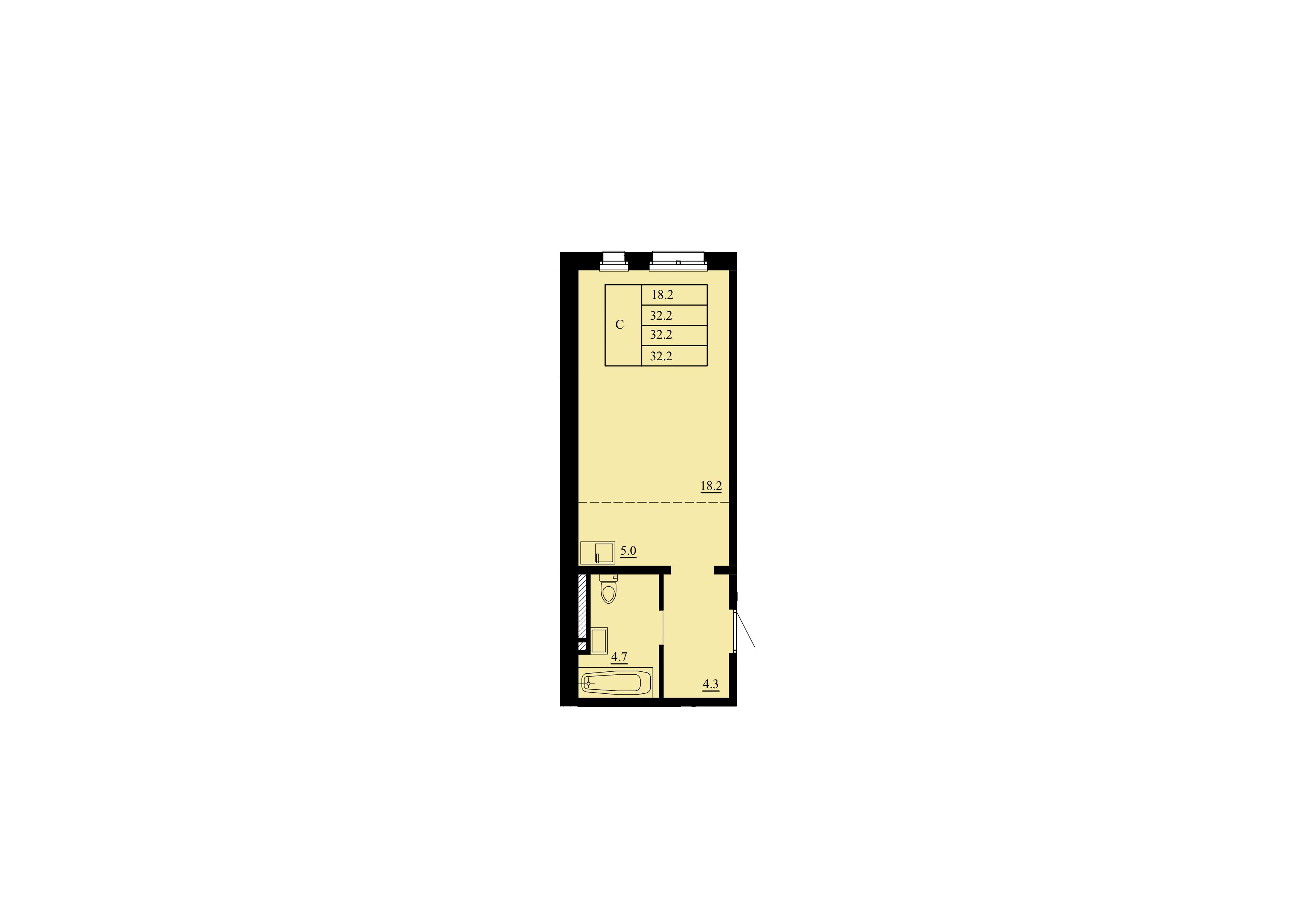 Планировка: Студия 32.2 м² в ЖК Тура-2, Лесобаза