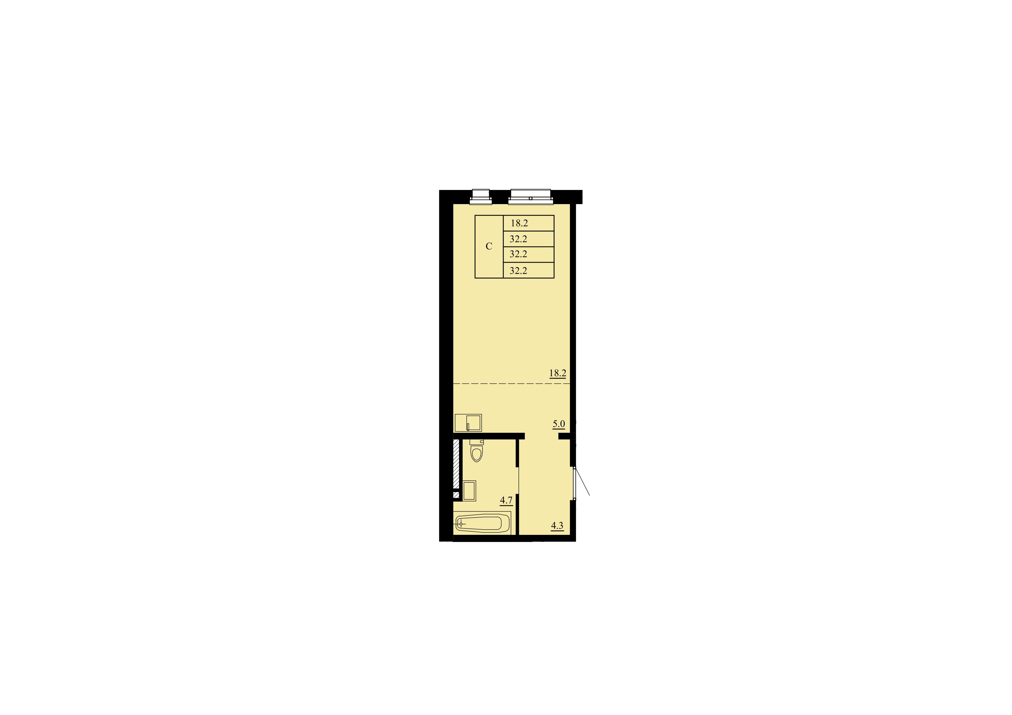 Планировка: Студия 32.2 м² в ЖК Тура-2, Лесобаза